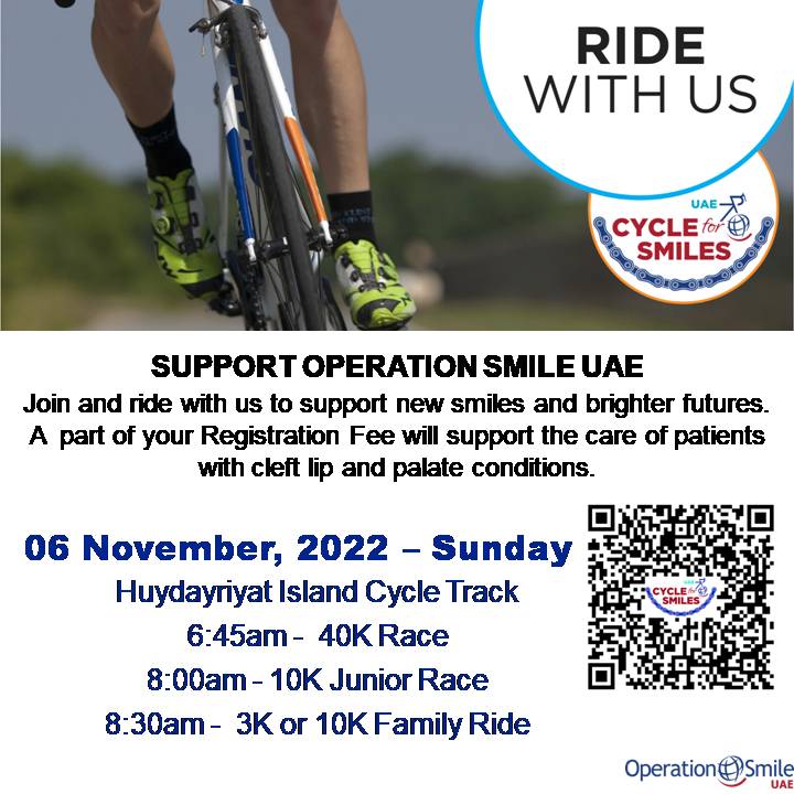 Poster for Operation Smile UAE Cycle for Smiles charity event on November 6, 2022